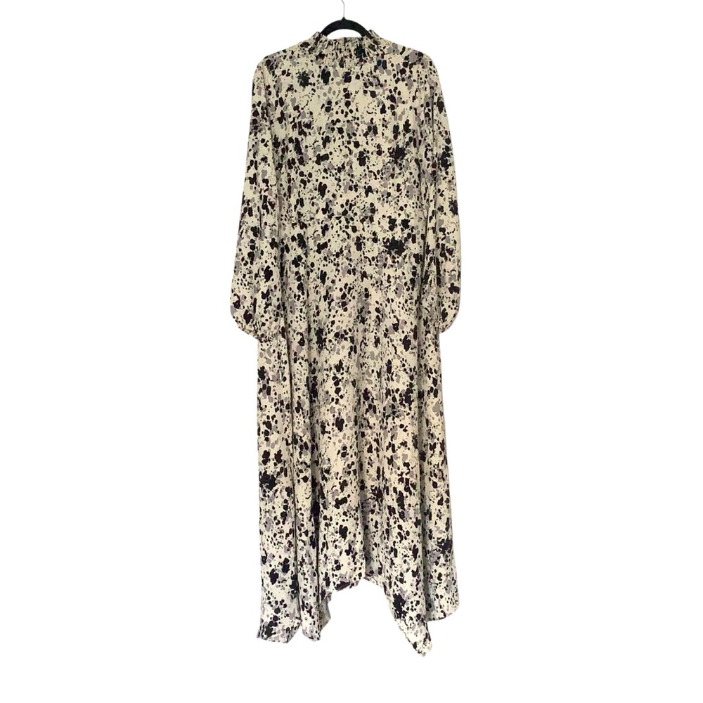 Halston Women’s 10 Black Gray Cream Long Sleeve Scarf Hem Maxi Dress Feminine - Picture 4 of 8